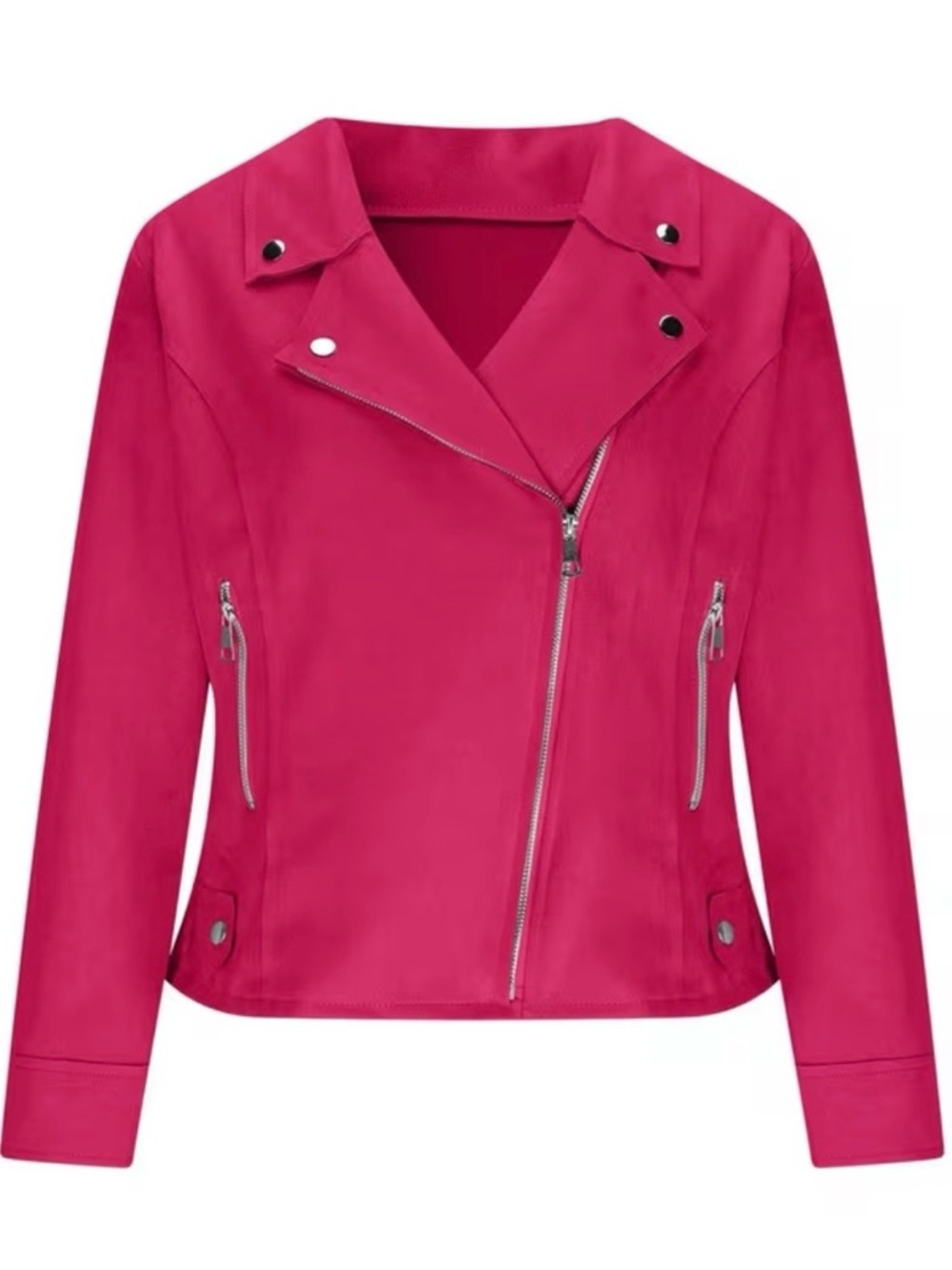 SHEIN Hot Pink Suede-Look Moto Jacket